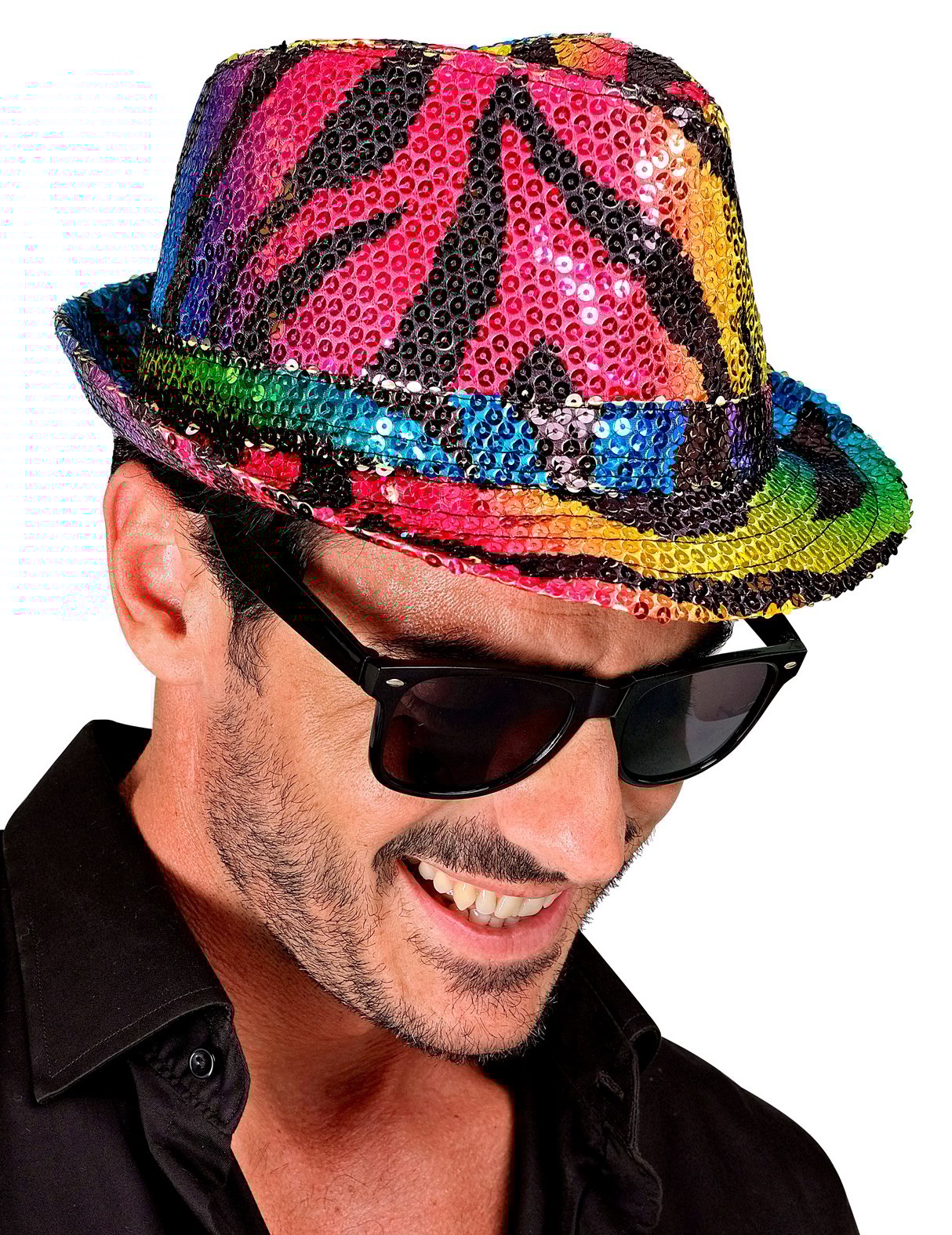 Dospělý vícebarevný flitrovaný klobouk borsalino s tygřími motivy