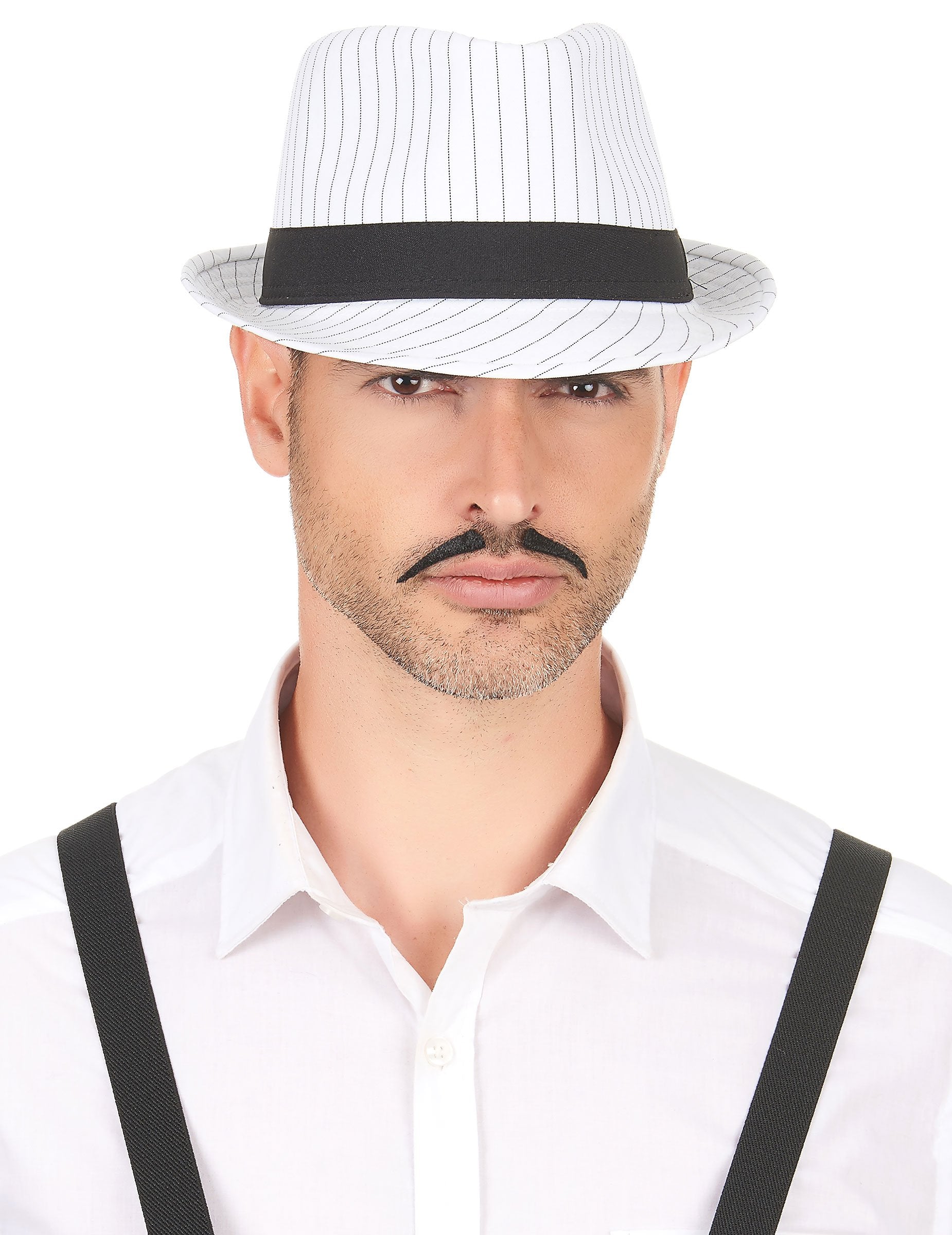 Vue de face du chapeau borsalino blanc à rayures noires