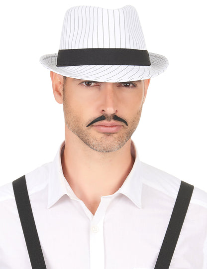 Vue de face du chapeau borsalino blanc à rayures noires