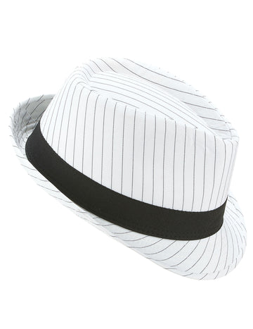 Bílý klobouk borsalino s černými pruhy