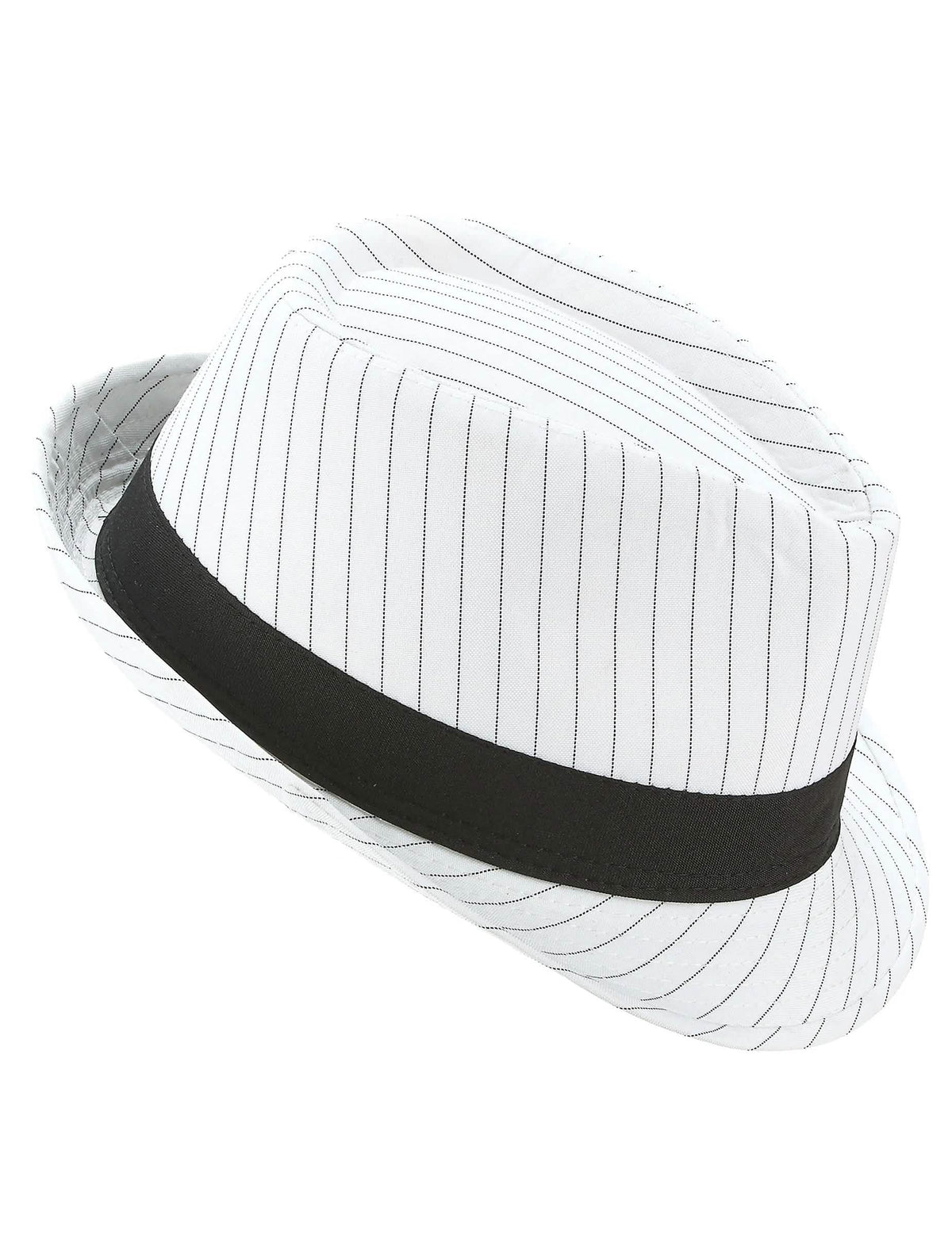 Bílý klobouk borsalino s černými pruhy