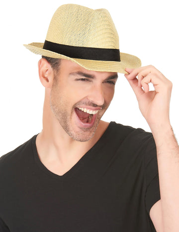 Dospělý ecru klobouk borsalino s černým pruhem