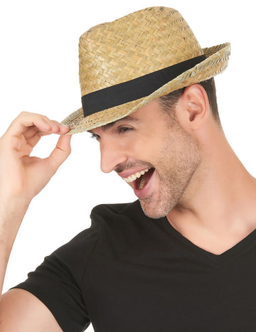 Chapeau borsalino en paille pour adulte avec bande noire
