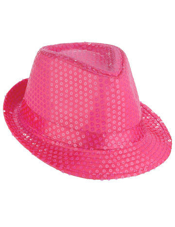 Dospělý neonově růžový flitrovaný klobouk borsalino