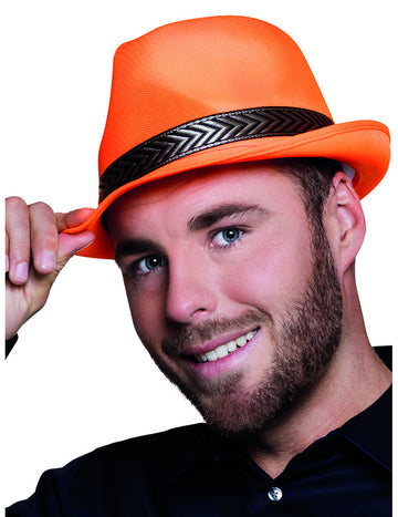 Adult Neon Orange Trilby Borsalino klobouk