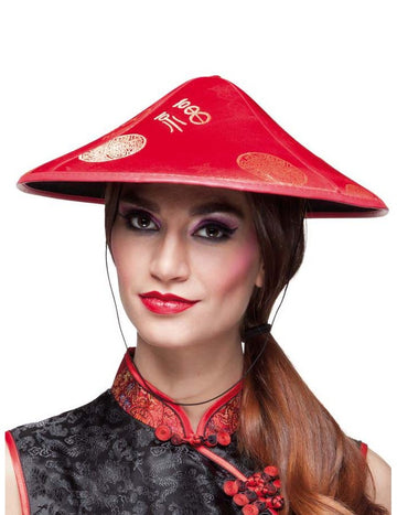 Červený čínský klobouk pro dospělé