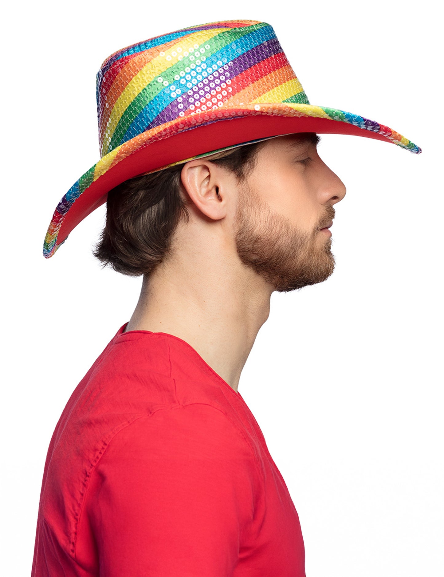 Chapeau cowboy à paillettes arc en ciel adulte