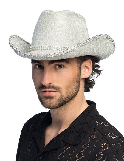 Stříbrný flitrovaný kovbojský klobouk pro dospělé
