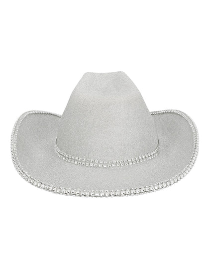 Stříbrný flitrovaný kovbojský klobouk pro dospělé