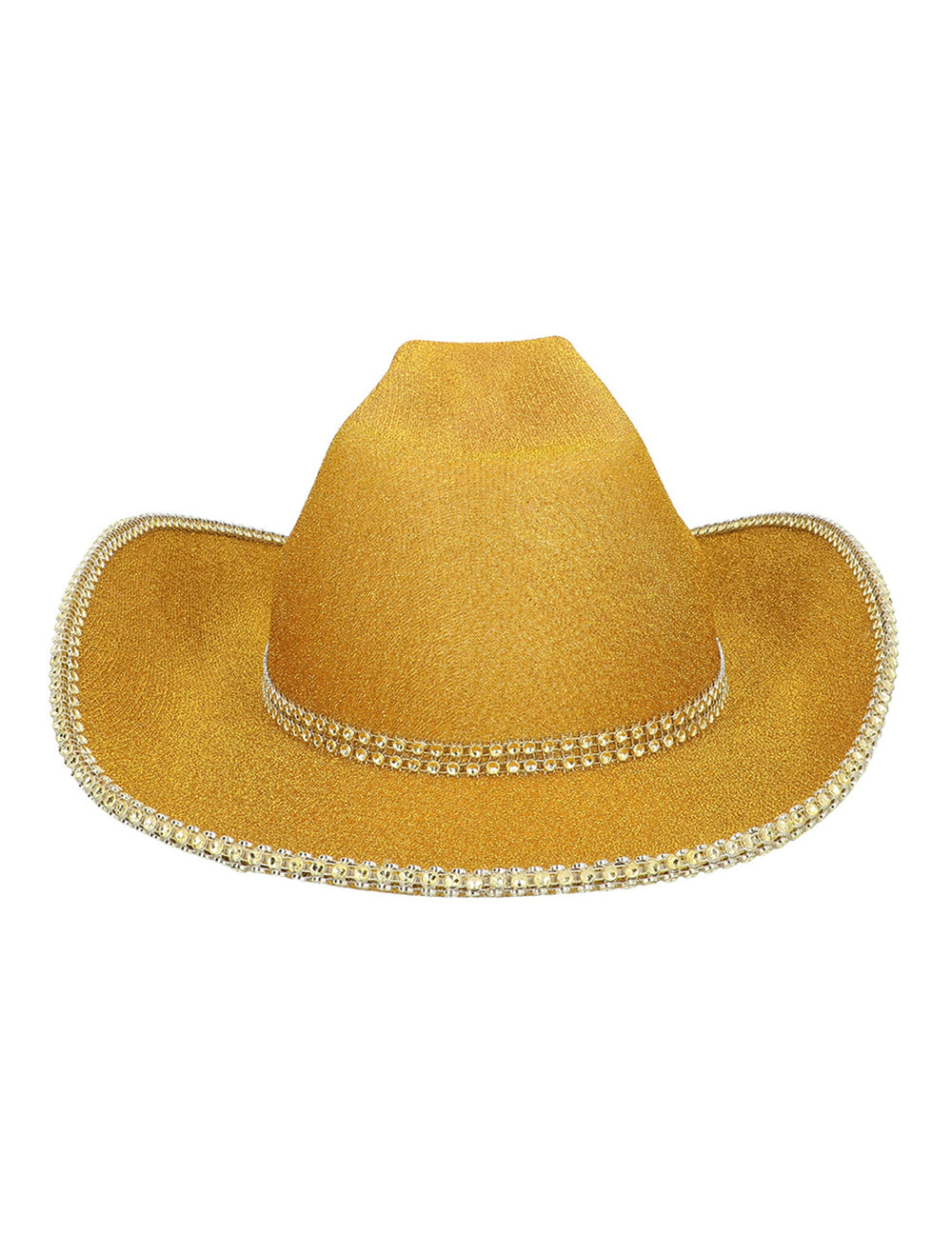 Détail de la bordure et de la texture du chapeau cowboy pour adulte à paillettes dorées