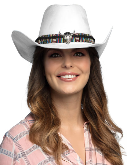 Bílý kovbojský klobouk pro dospělé s buvolí hlavou