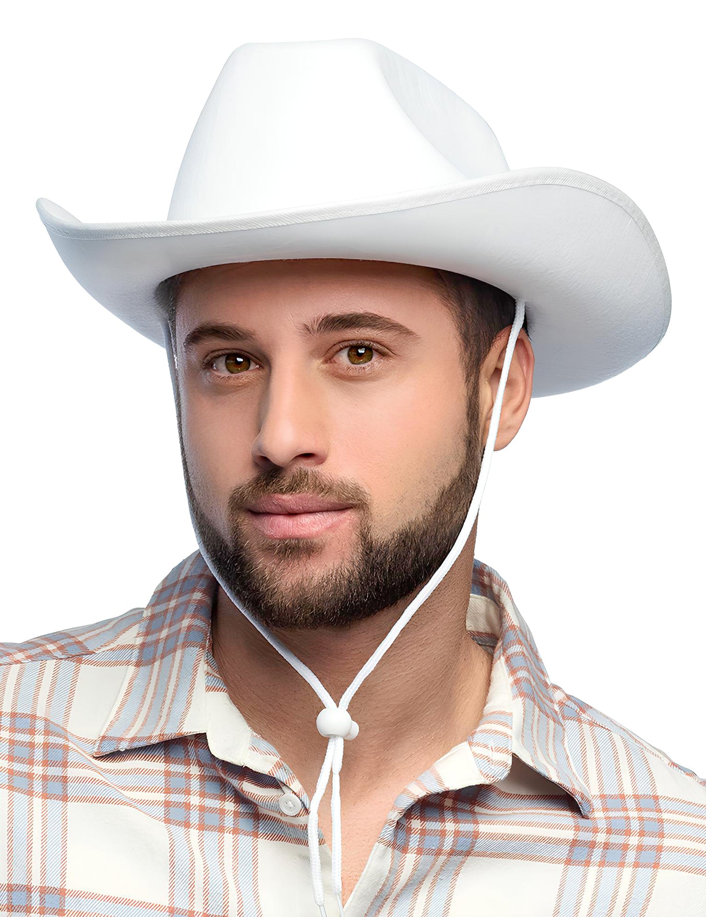Bílý kovbojský klobouk pro dospělé se šňůrkou
