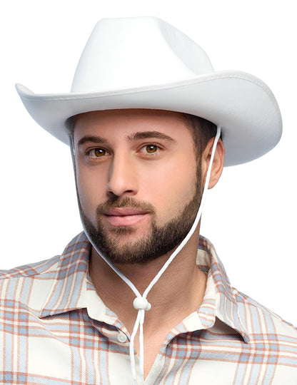 Bílý kovbojský klobouk pro dospělé se šňůrkou