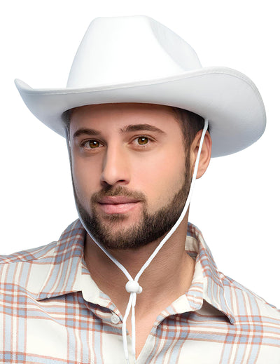 Chapeau de cowboy pour adulte blanc avec cordelette