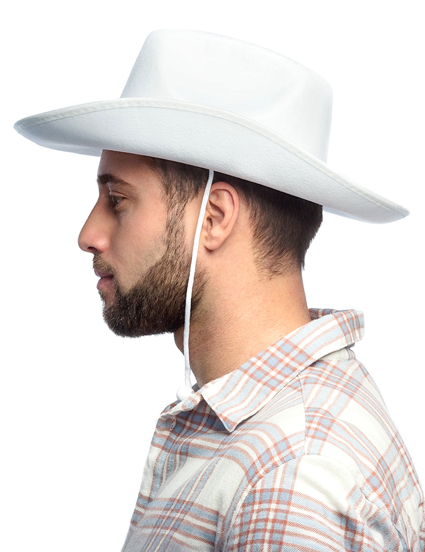 Bílý kovbojský klobouk pro dospělé se šňůrkou