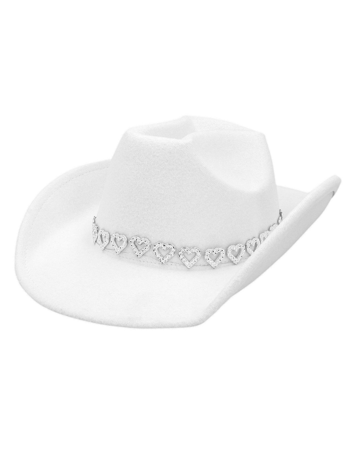 Bílý kovbojský klobouk s třpytivými srdíčky pro dospělé 