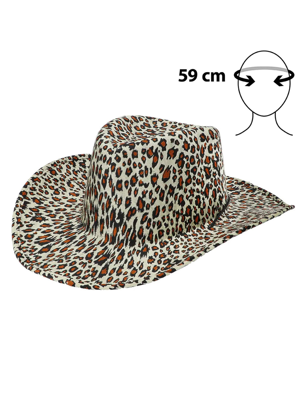 Indication du tour de tête du chapeau cowboy léopard