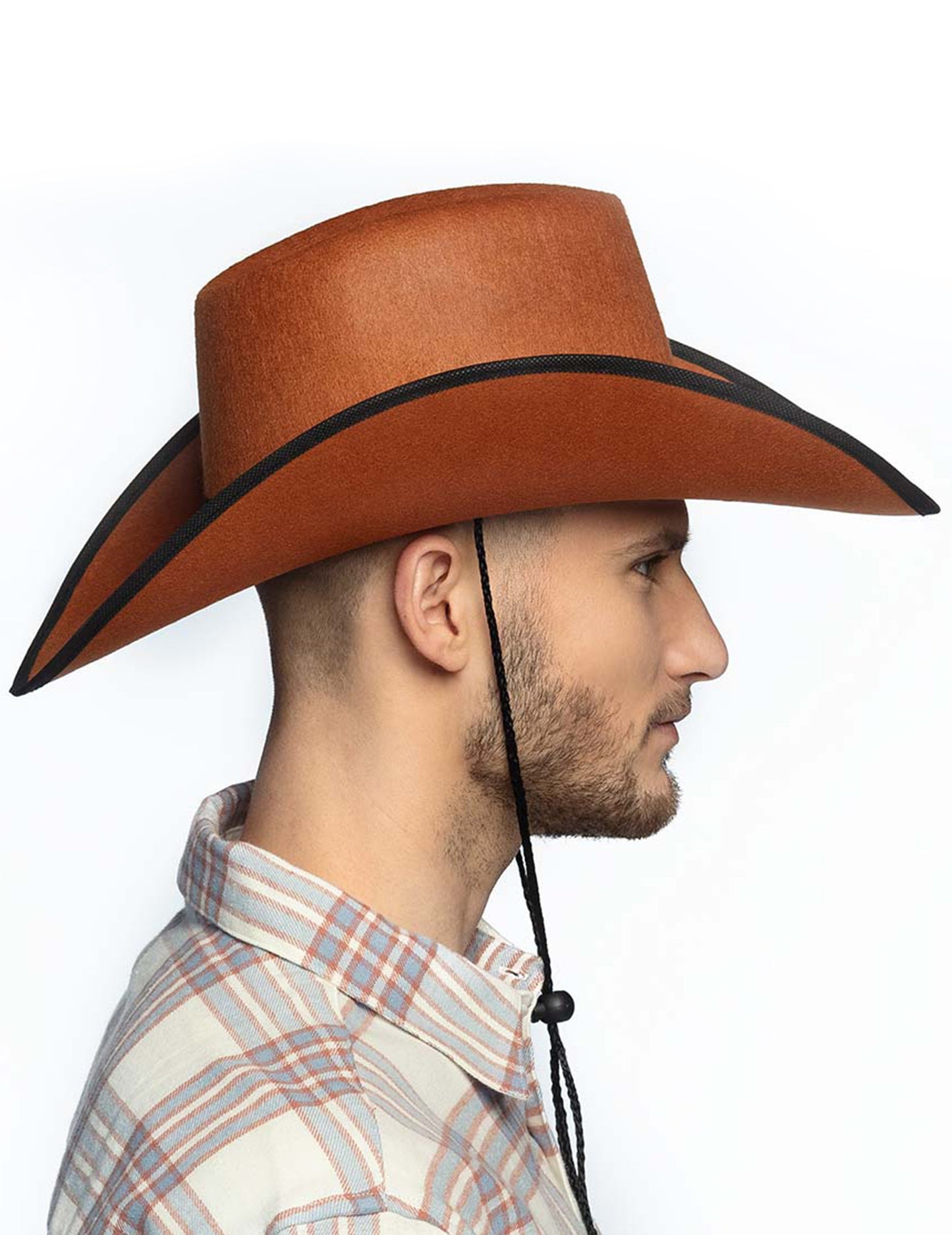 Hnědý kovbojský klobouk pro dospělé s černým lemováním