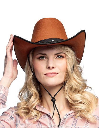 Hnědý kovbojský klobouk pro dospělé s černým lemováním