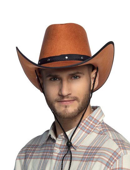 Hnědý kovbojský klobouk pro dospělé s černým lemováním