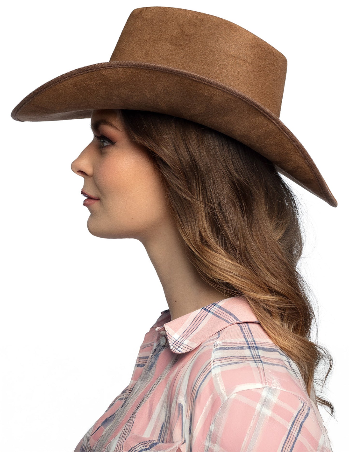 Hnědý kovbojský klobouk s hlavou dospělého buvola