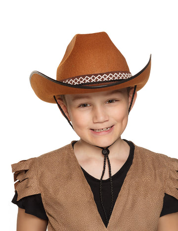 Chapeau de cowboy pour enfant marron avec liseré tressé blanc