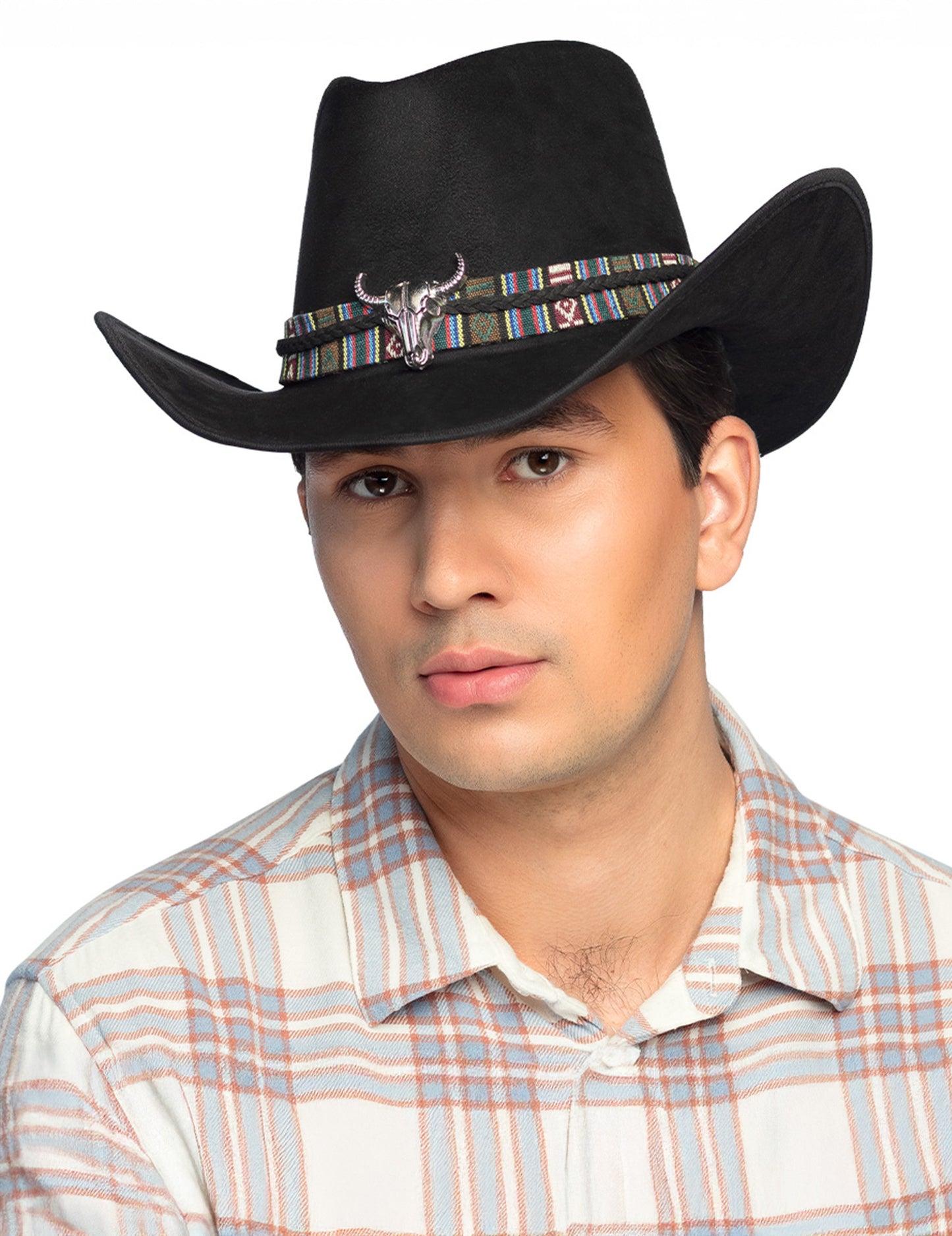 Černý kovbojský klobouk pro dospělé s buvolí hlavou