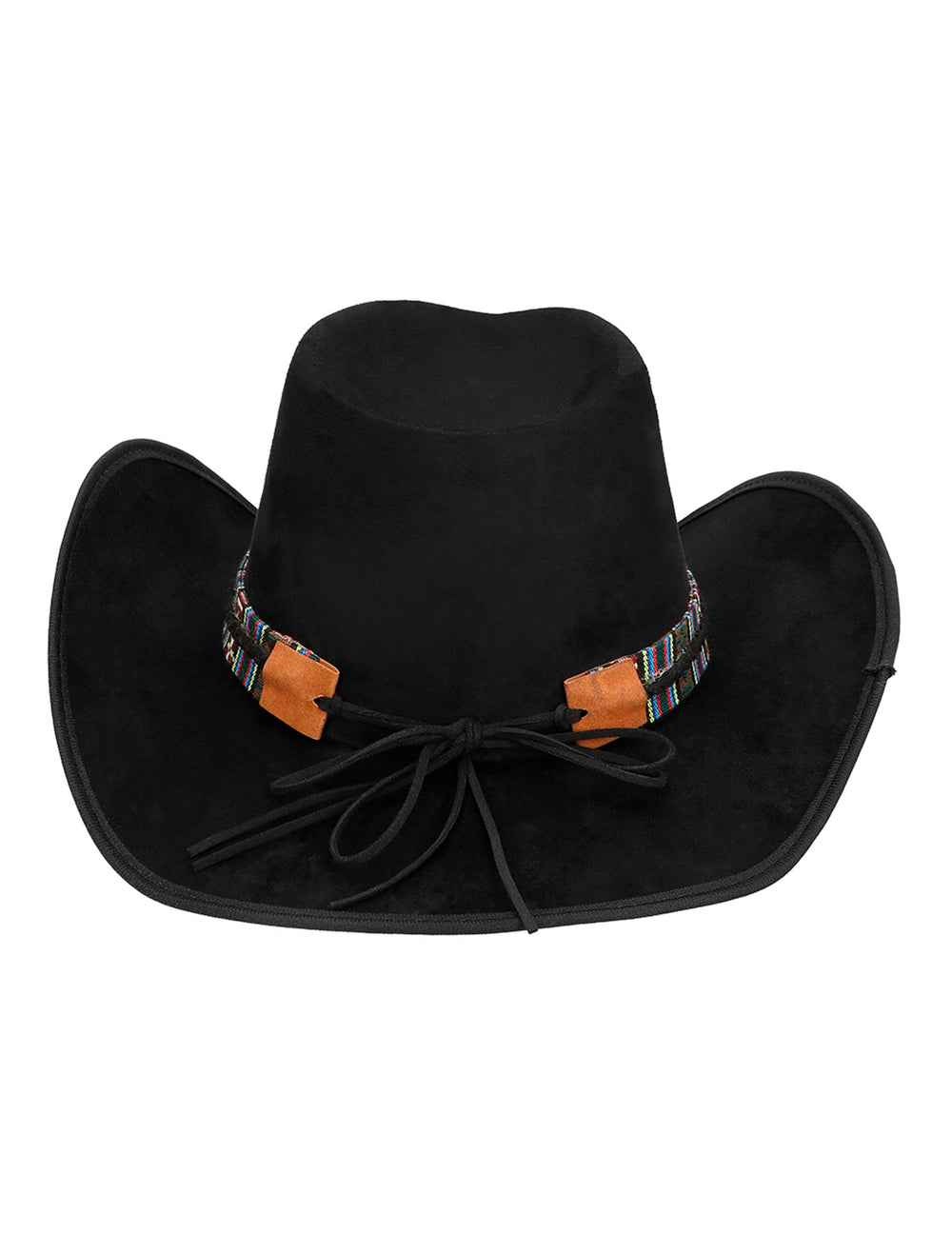 Chapeau de cowboy à tête de buffle pour adulte noir avec bandeau coloré