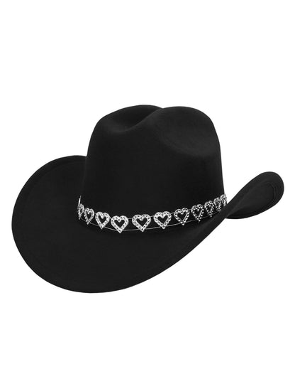 Černý kovbojský klobouk s třpytivými srdíčky pro dospělé 