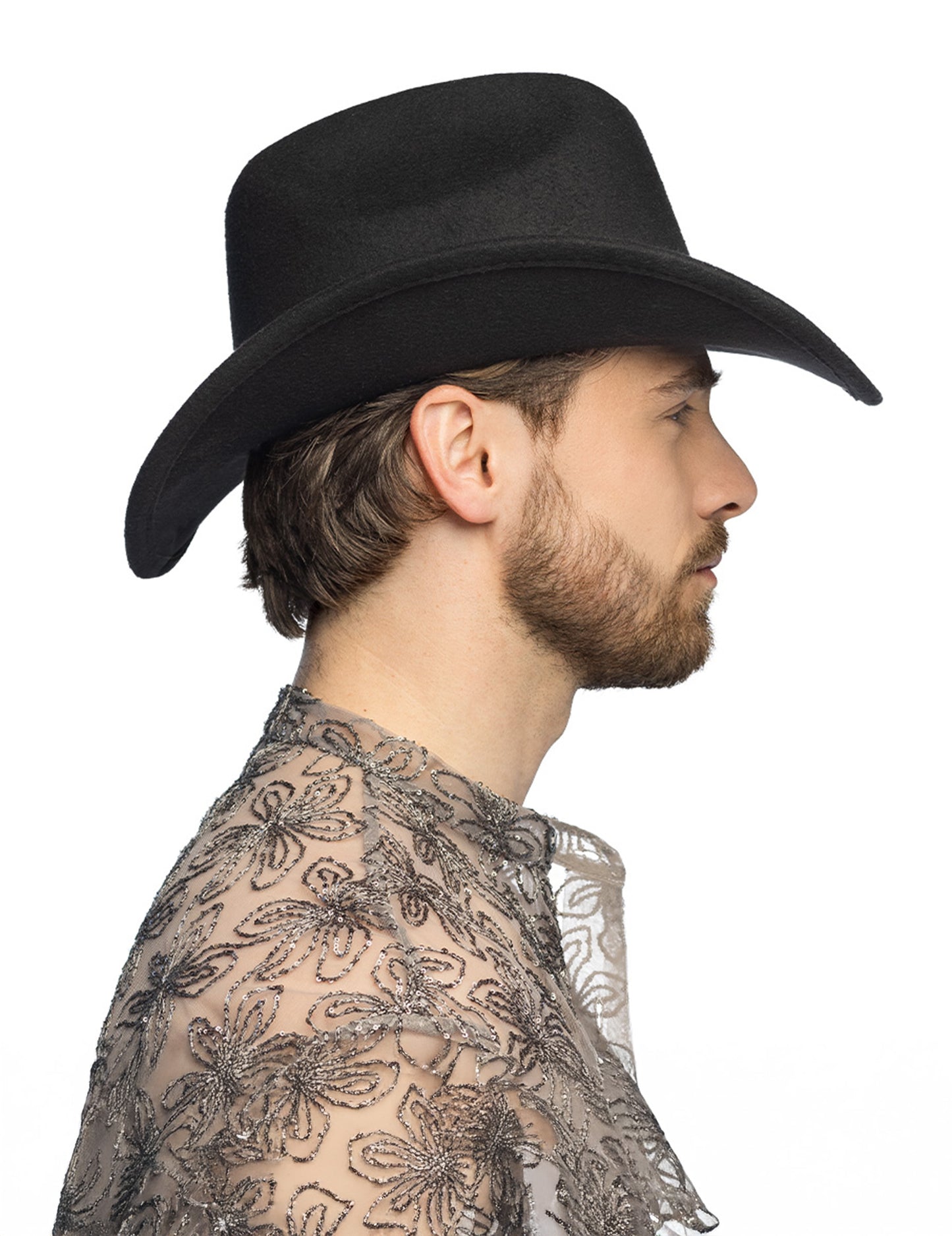 Černý kovbojský klobouk s třpytivými srdíčky pro dospělé 