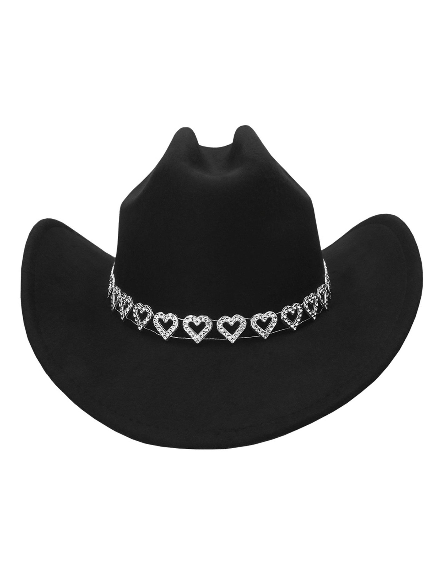 Černý kovbojský klobouk s třpytivými srdíčky pro dospělé 