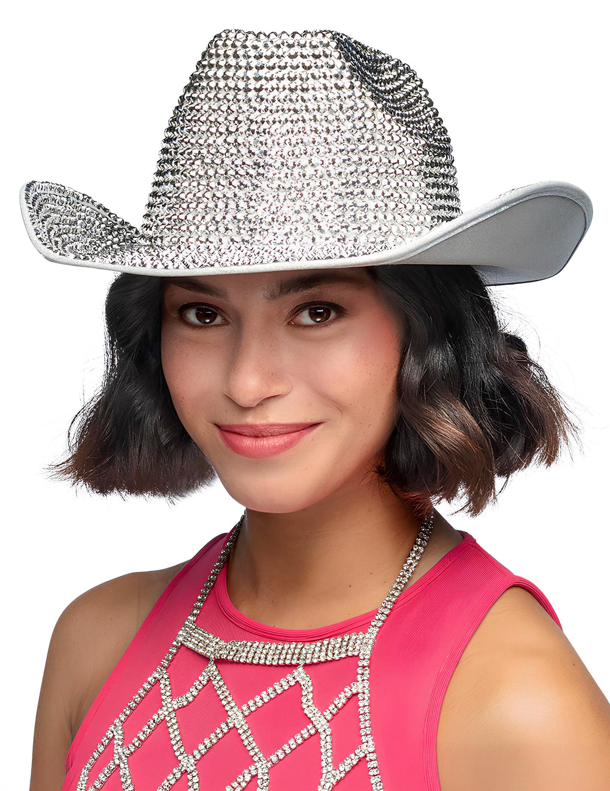 Chapeau de cowboy pour adulte strass argenté