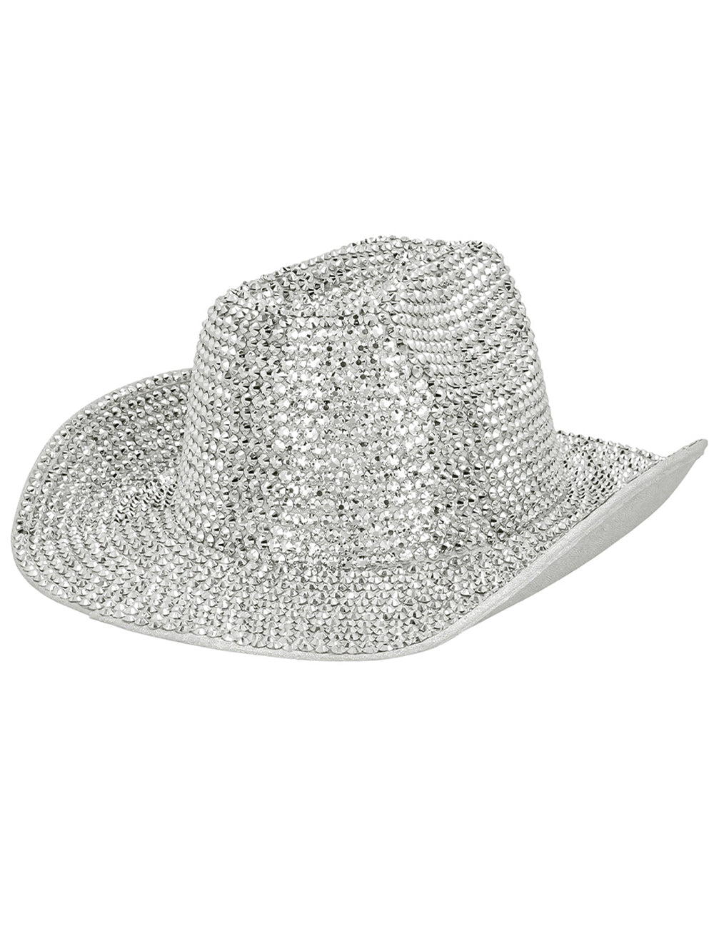 Vue de trois-quarts du chapeau de cowboy pour adulte strass argenté