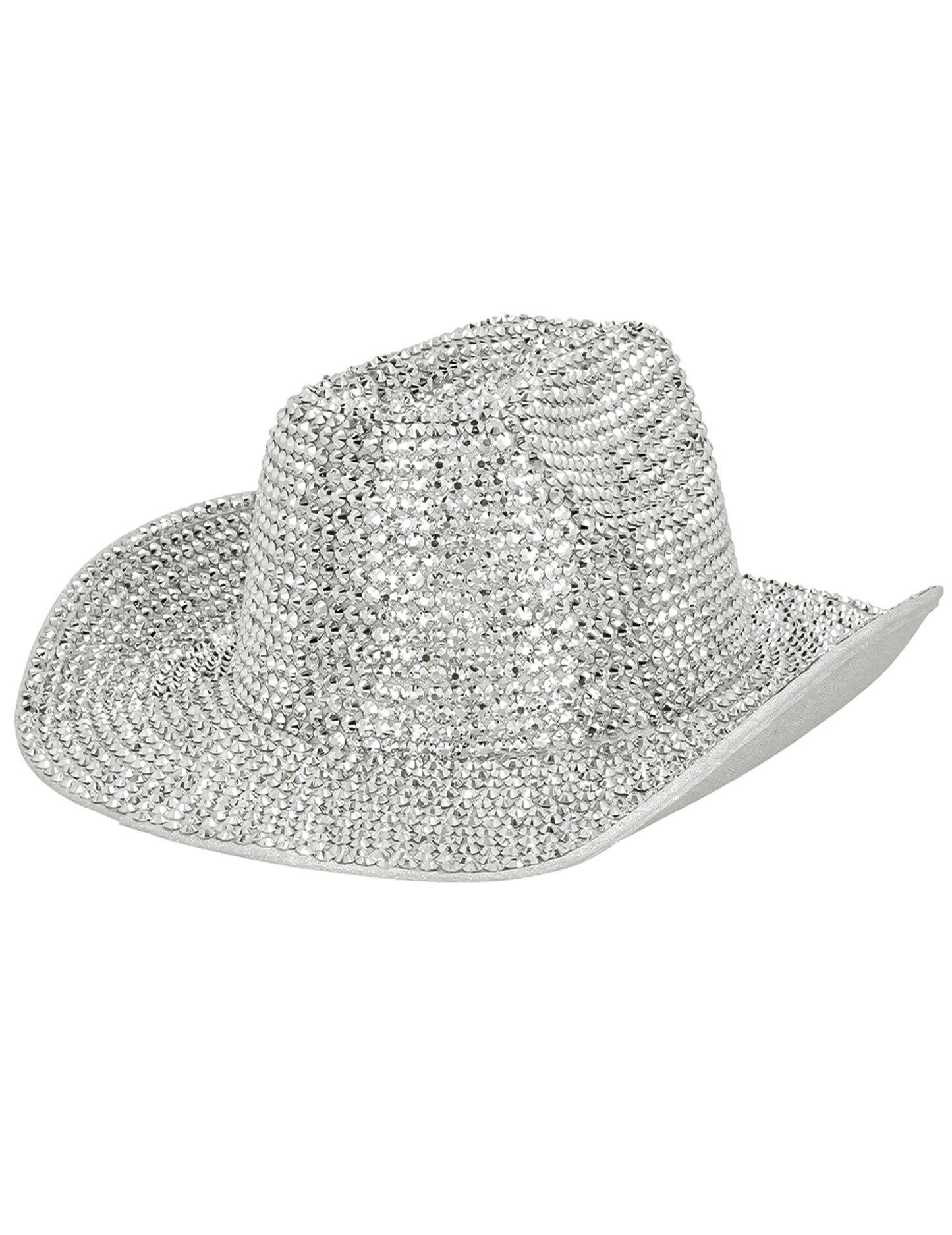 Vue de trois-quarts du chapeau de cowboy pour adulte strass argenté