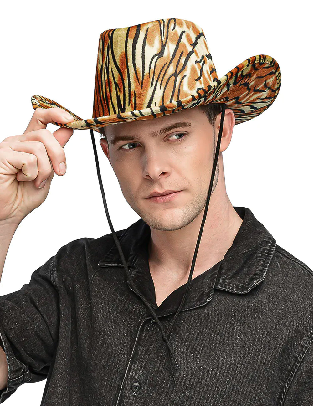 Vue de face du chapeau de cowboy tigre
