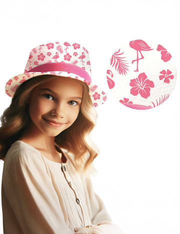 Chapeau d'été enfant motif flamant rose