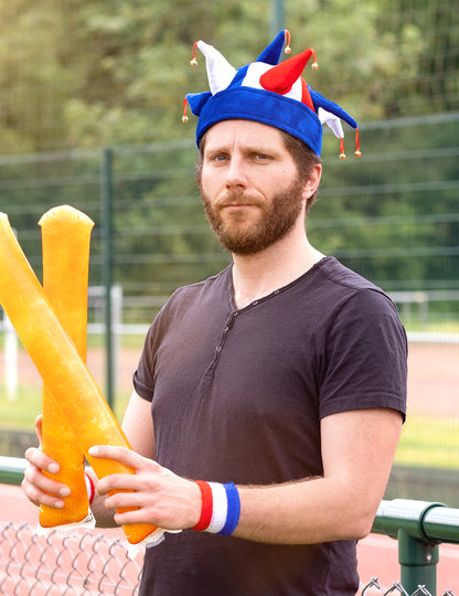 Trikolórní šaškovská čepice pro francouzské fanoušky