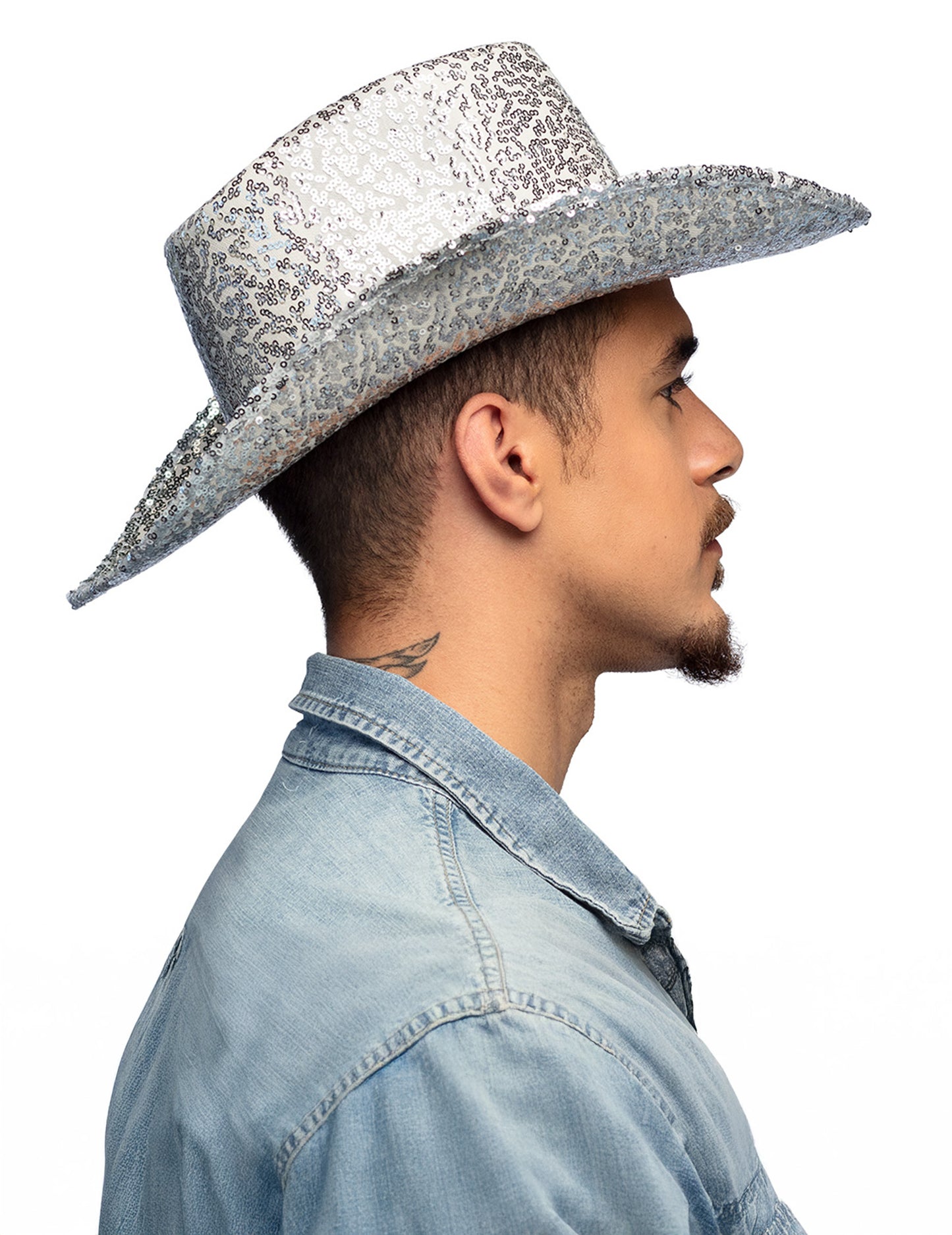 Stříbrný flitrovaný kovbojský klobouk pro dospělé