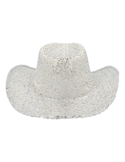 Stříbrný flitrovaný kovbojský klobouk pro dospělé