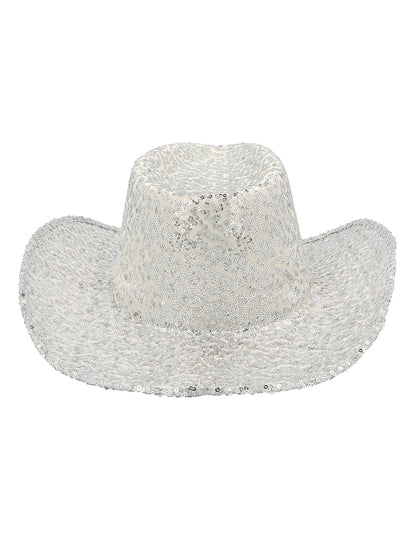 Strieborný flitrovaný kovbojský klobúk pre dospelých