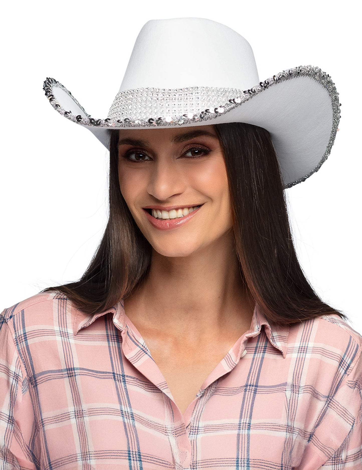 Bílý kovbojský klobouk pro dospělé s kamínky