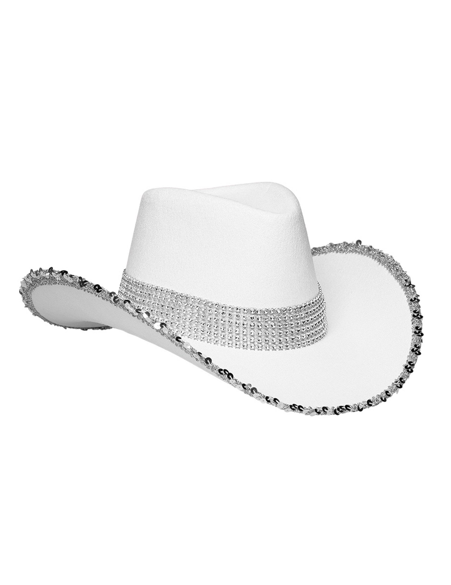 Bílý kovbojský klobouk pro dospělé s kamínky