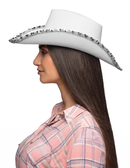 Bílý kovbojský klobouk pro dospělé s kamínky