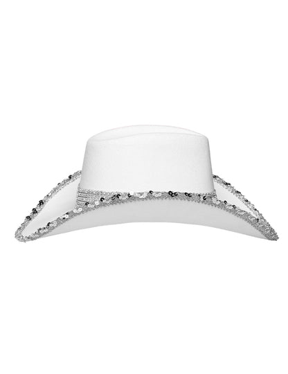 Bílý kovbojský klobouk pro dospělé s kamínky