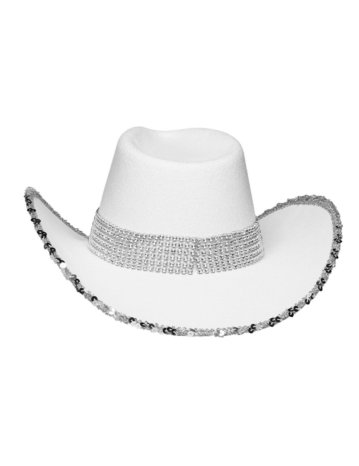 Bílý kovbojský klobouk pro dospělé s kamínky