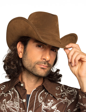 Chapeau de cowboy effet peau marron adulte