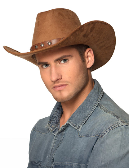 Kovbojský klobouk s efektem semiše pro dospělé v hnědé barvě