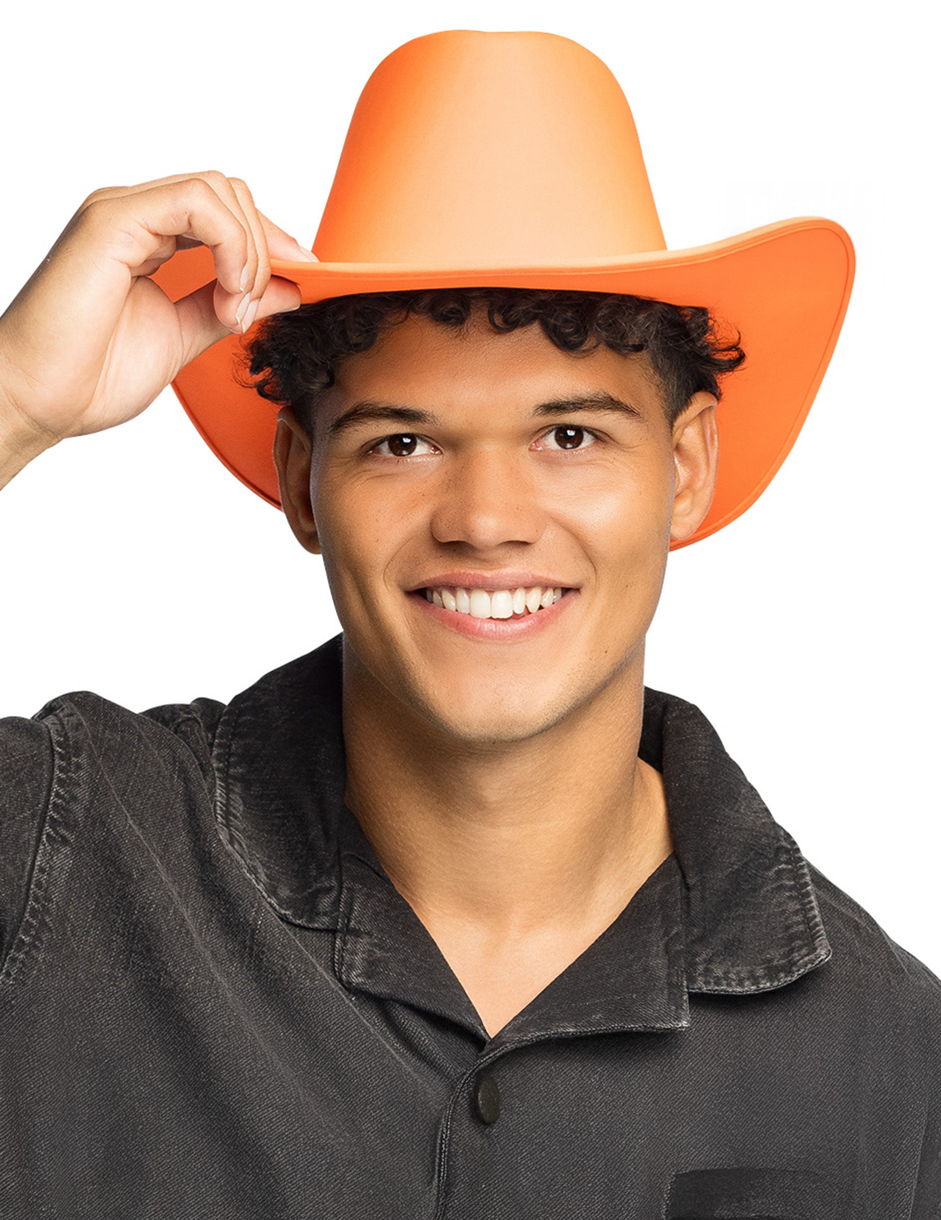 Gros plan du chapeau de cowboy pour adulte orange fluo