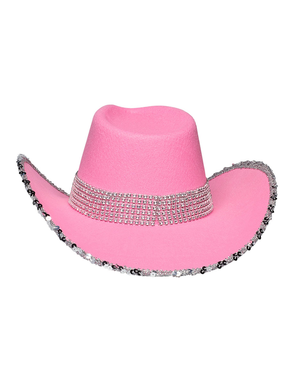 Vue de face du chapeau de cowboy rose clair à strass