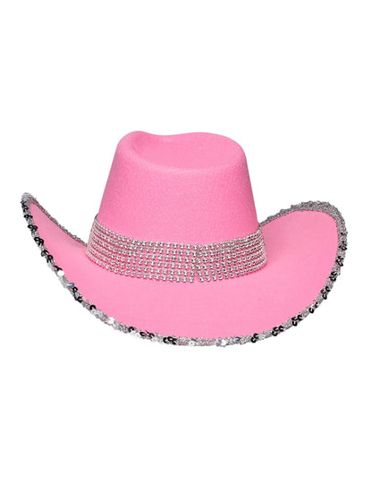 Světle růžový kovbojský klobouk pro dospělé s kamínky